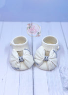 Gum Paste Baby Girl White Shoes with “Fabric Bow” Cake Topper - Adry’s Sweet Art