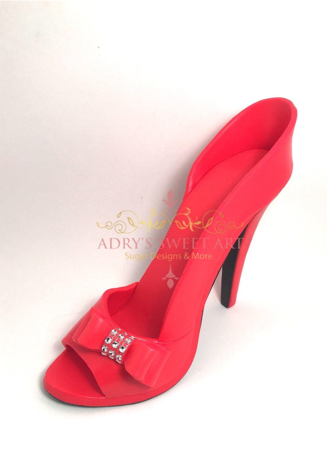 Gum Paste Red High Heel Shoe with Bow Cake Topper