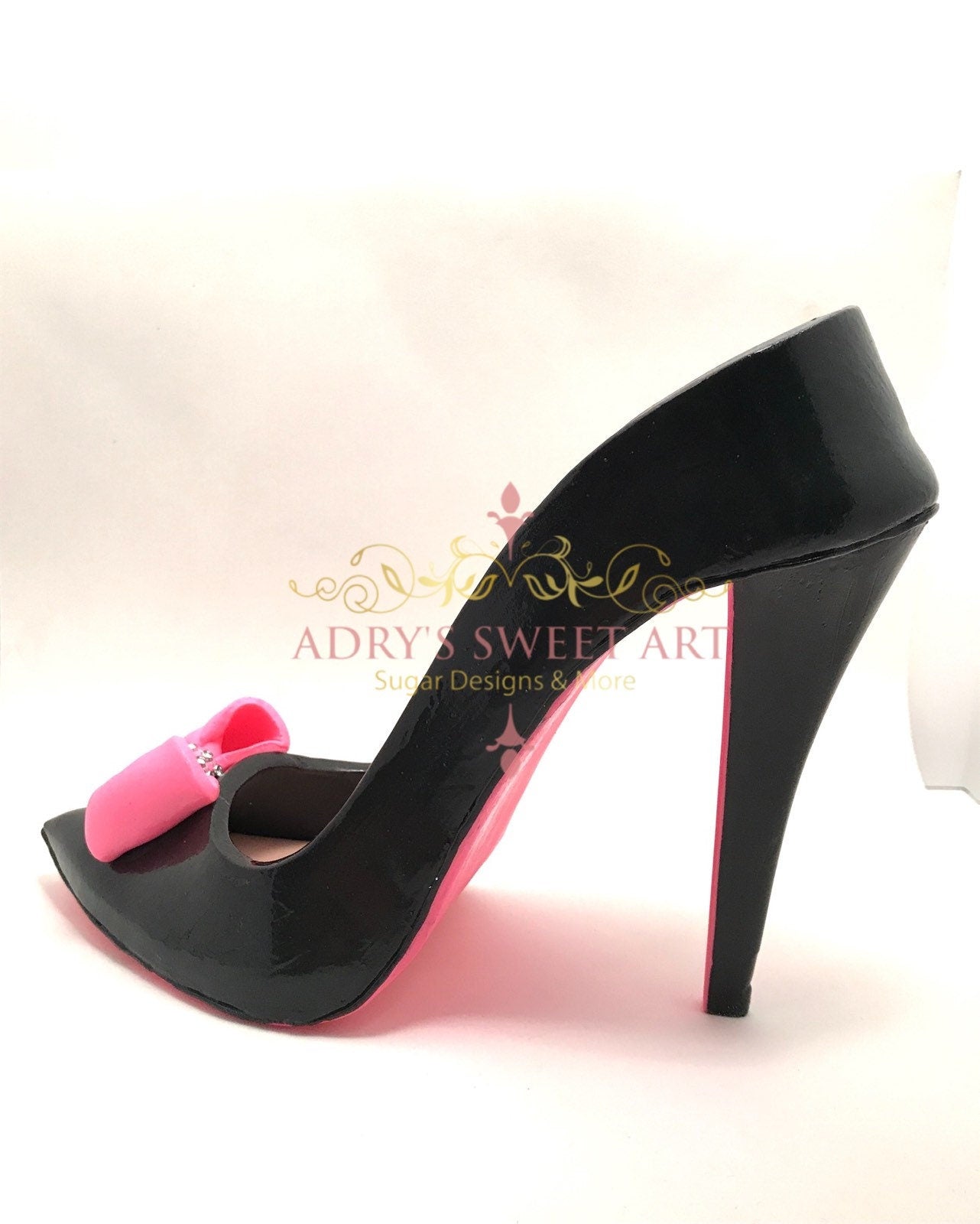 Black & Pink Bow High Heel Gum Paste Cake Topper