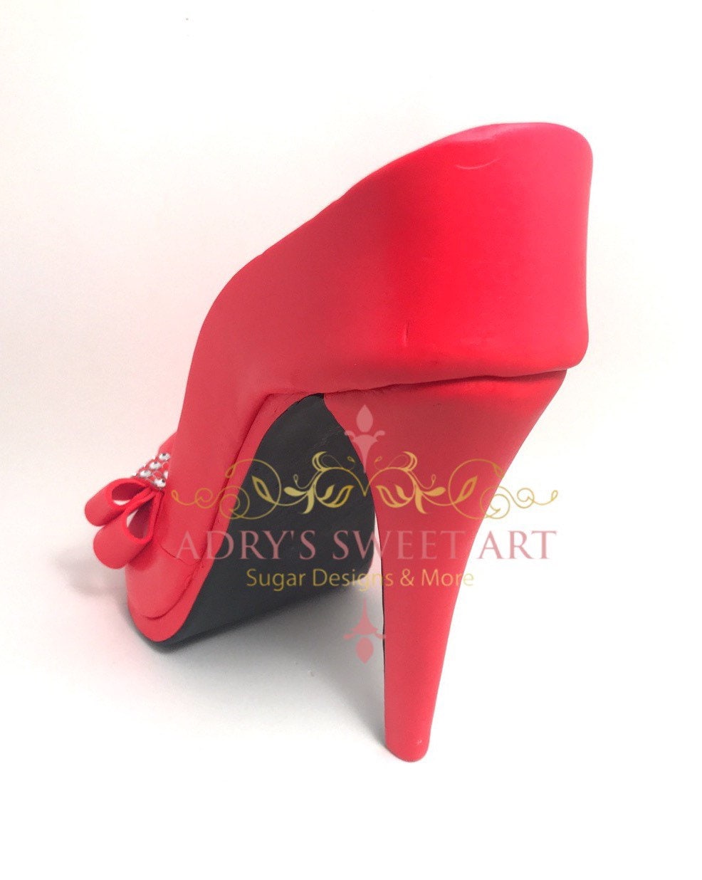 Gum Paste Red High Heel Shoe with Bow Cake Topper