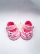 Pink Baby Shoes with Pearls & Bow Gum Paste Cake Topper
