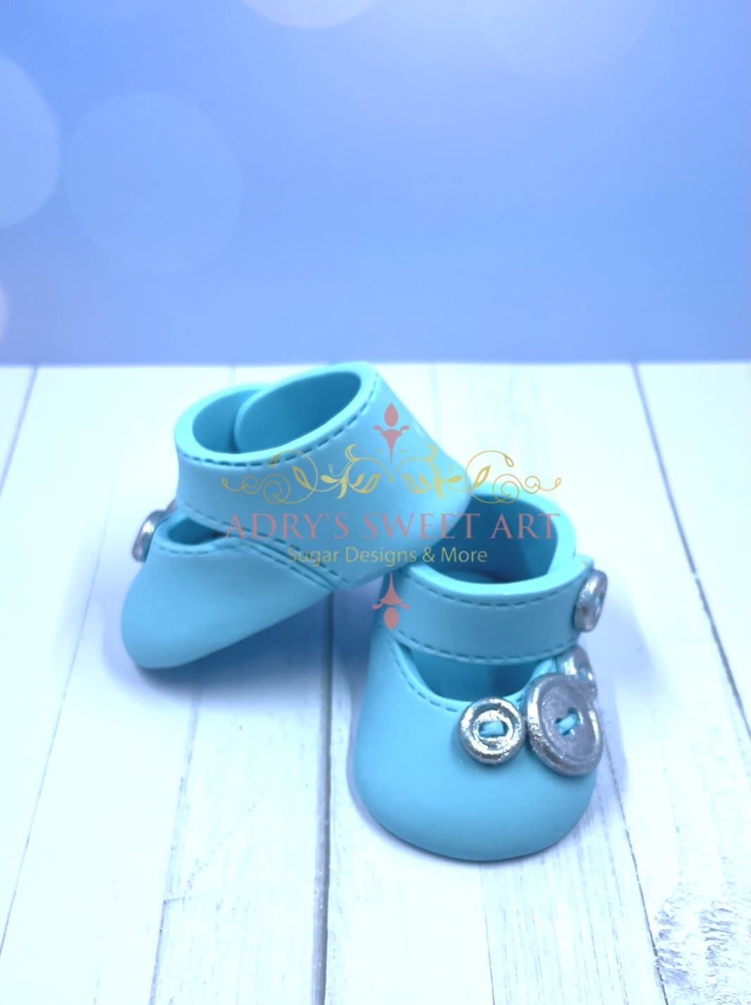 Gum Paste Baby Boy Shoes with Buttons Cake Topper