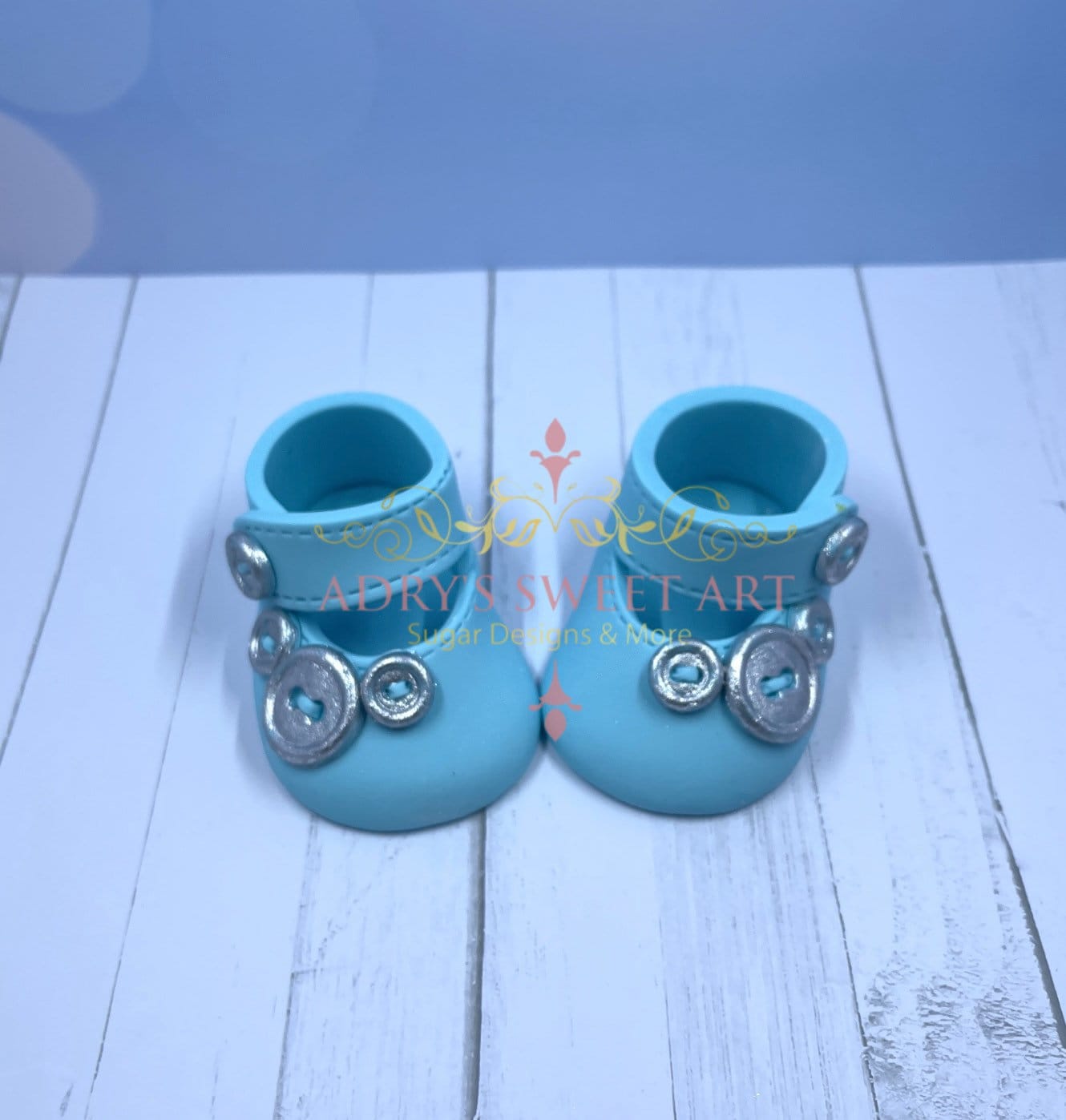 Gum Paste Baby Boy Shoes with Buttons Cake Topper