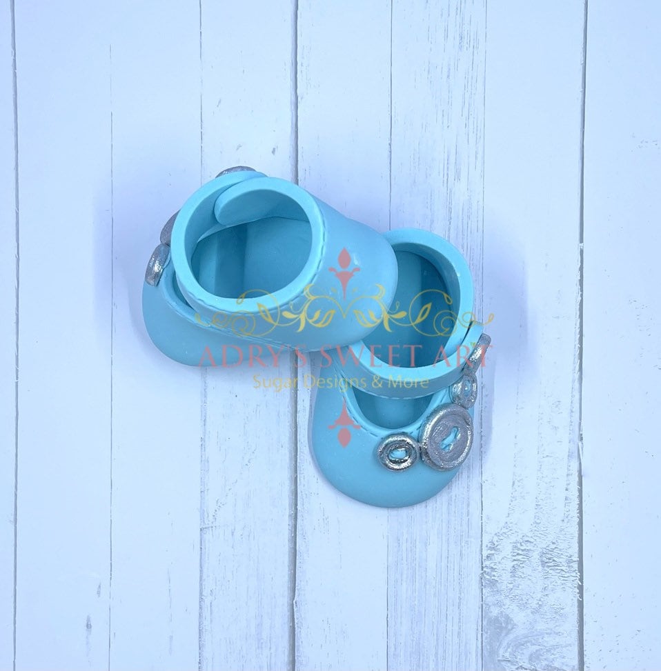 Gum Paste Baby Boy Shoes with Buttons Cake Topper