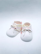 Gum Paste Baby Boy White Shoes with Laces Cake Topper