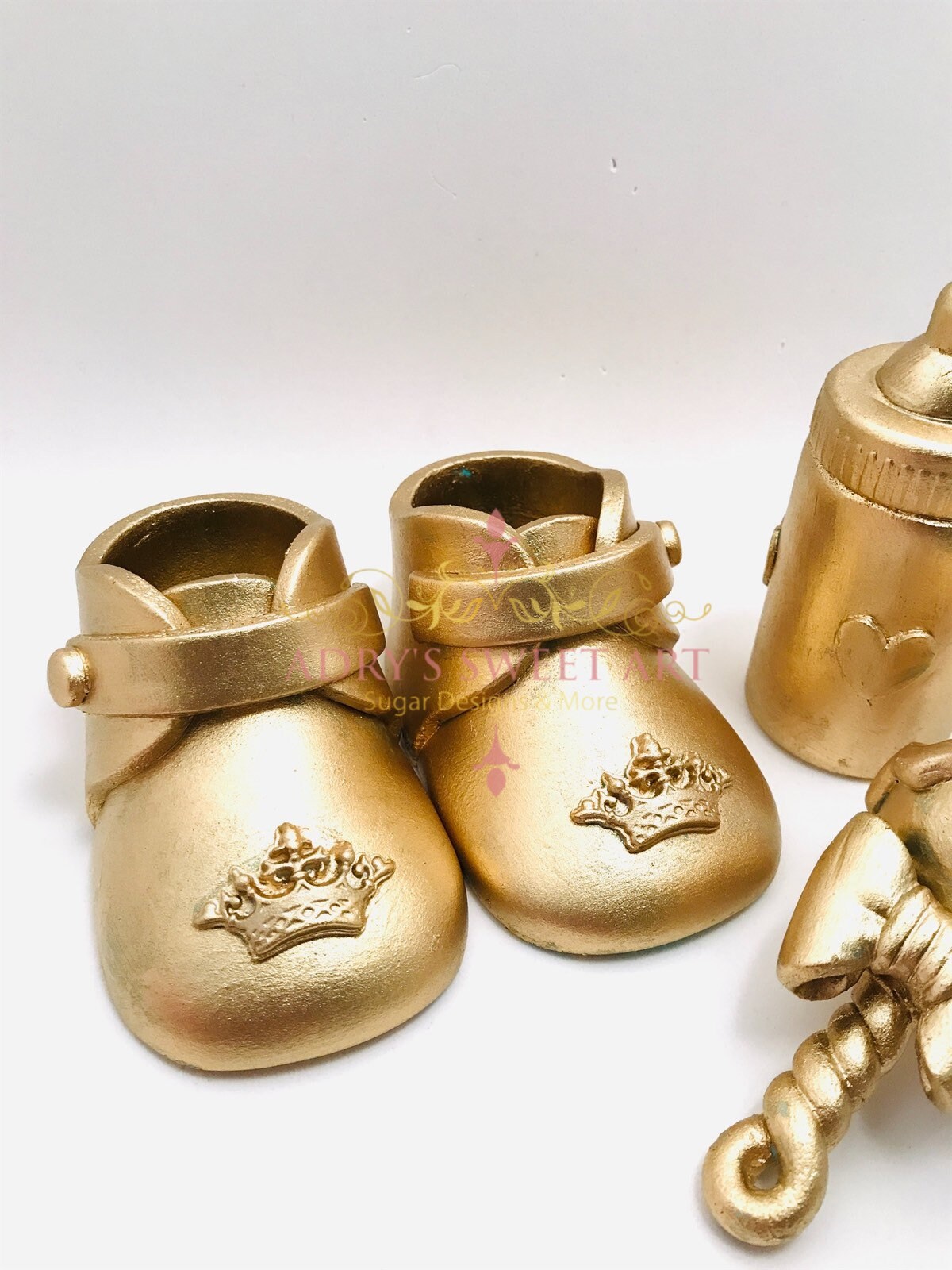 Gum Paste Gold Baby Boots Set Cake Topper