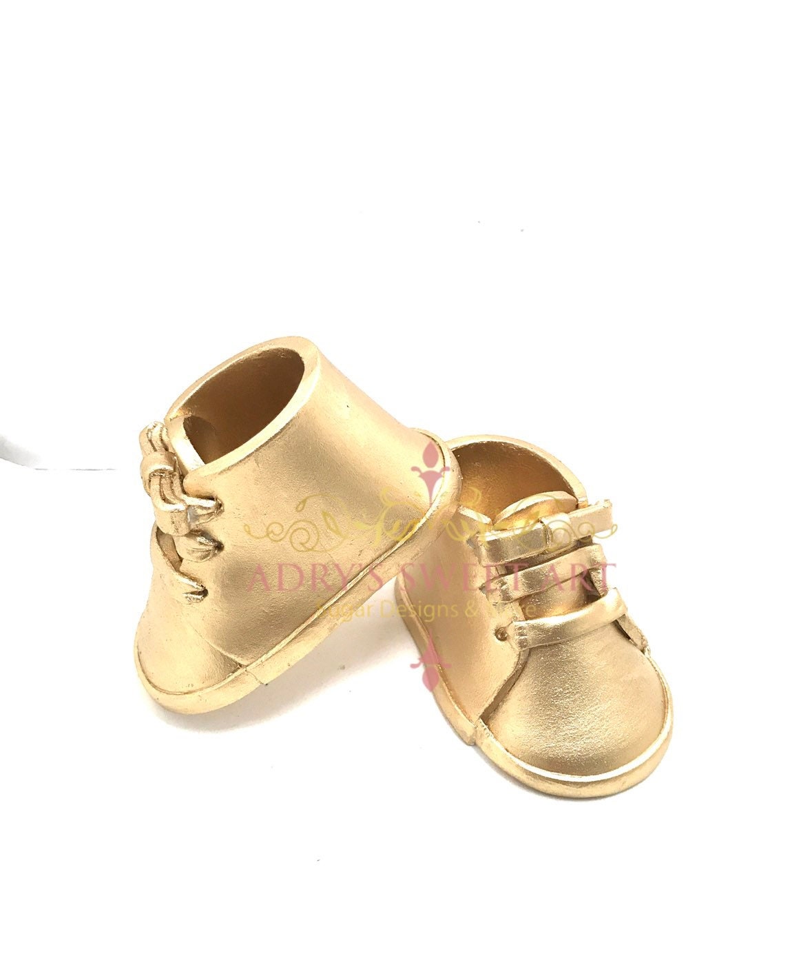 Gold Baby Boots with Laces Gum Paste Cake Topper