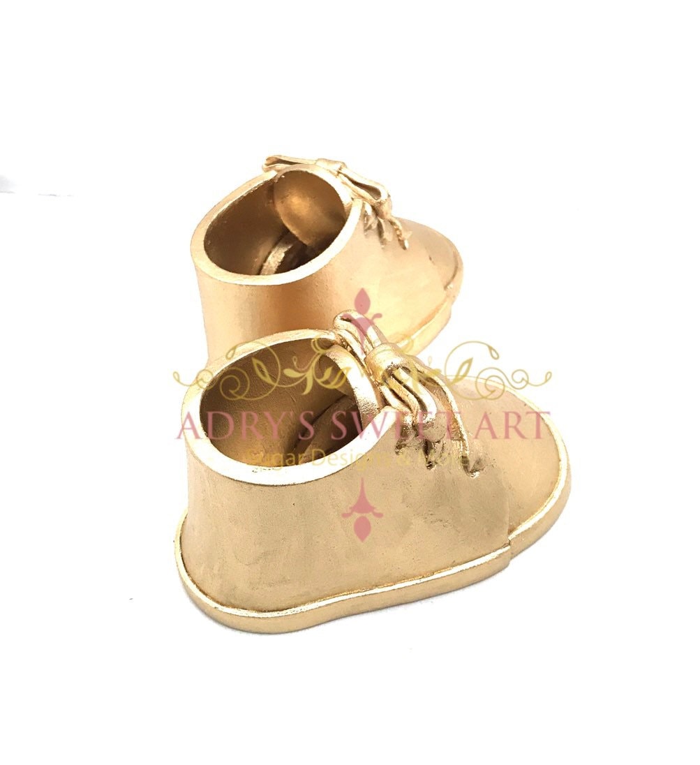 Gold Baby Boots with Laces Gum Paste Cake Topper