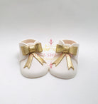 White Baby Boots with Gold Bow Gum Paste Cake Topper