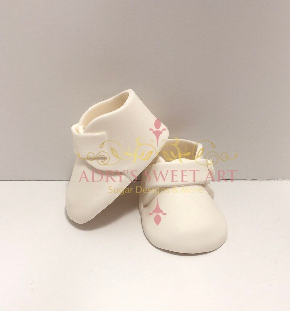 Gum Paste Baby Boy White Boots Cake Topper