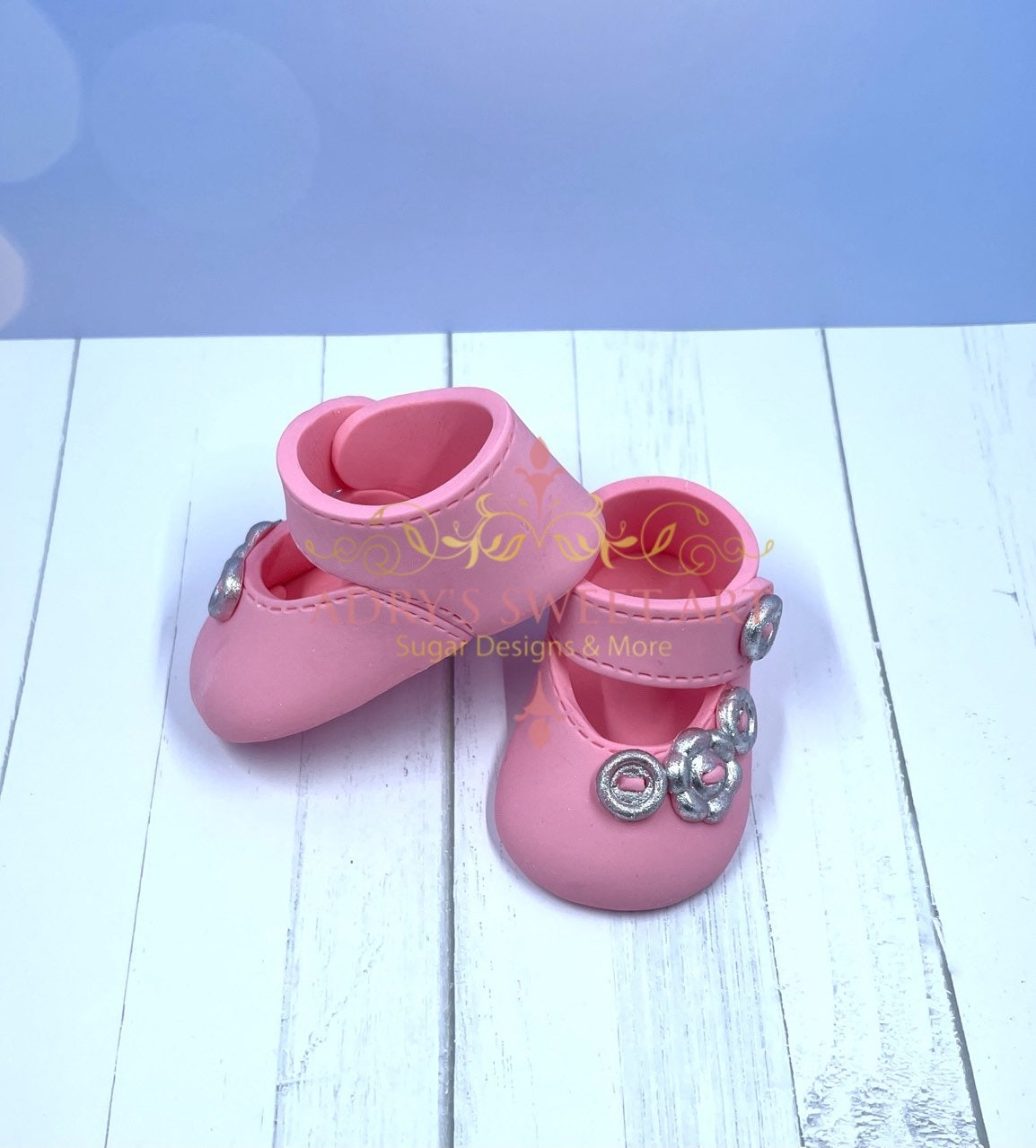 Pink Baby Shoes with Flowers Gum Paste Cake Topper