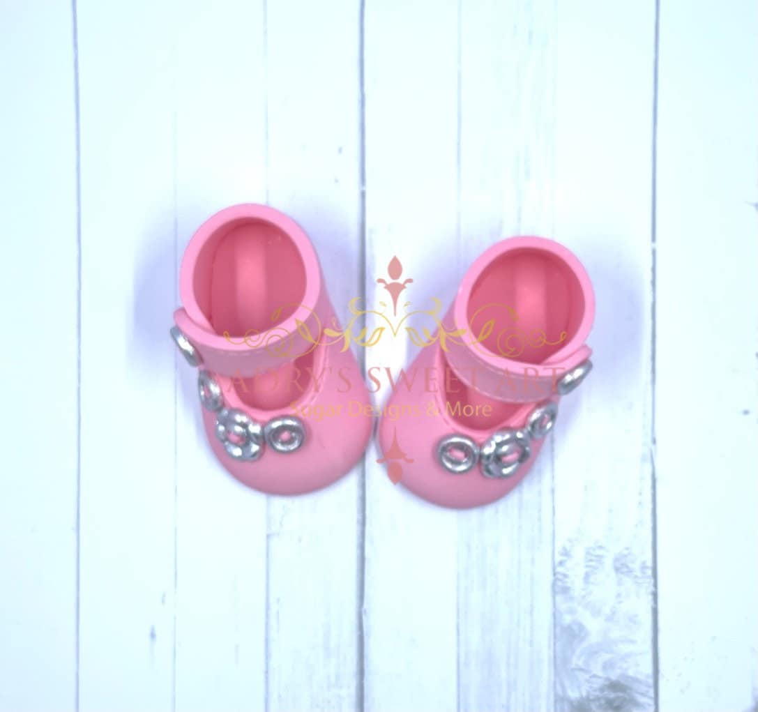 Pink Baby Shoes with Flowers Gum Paste Cake Topper