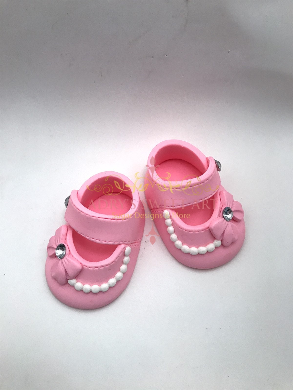 Pink Baby Shoes with Pearls & Bow Gum Paste Cake Topper