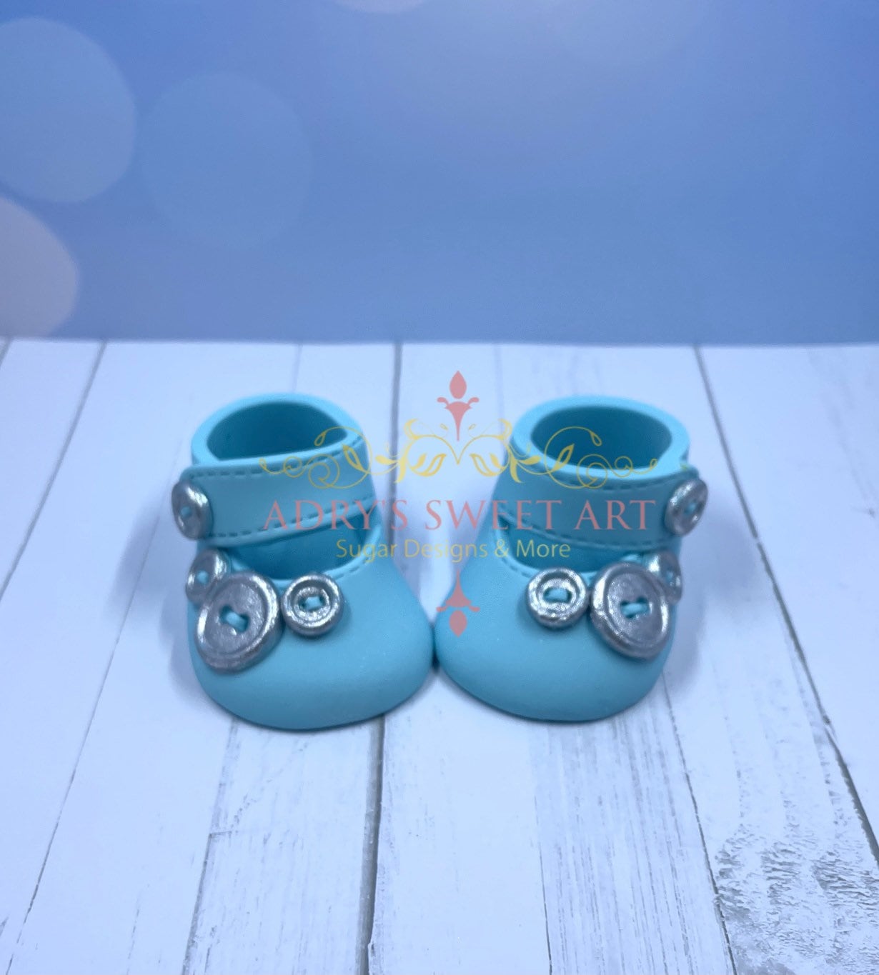 Gum Paste Baby Boy Shoes with Buttons Cake Topper