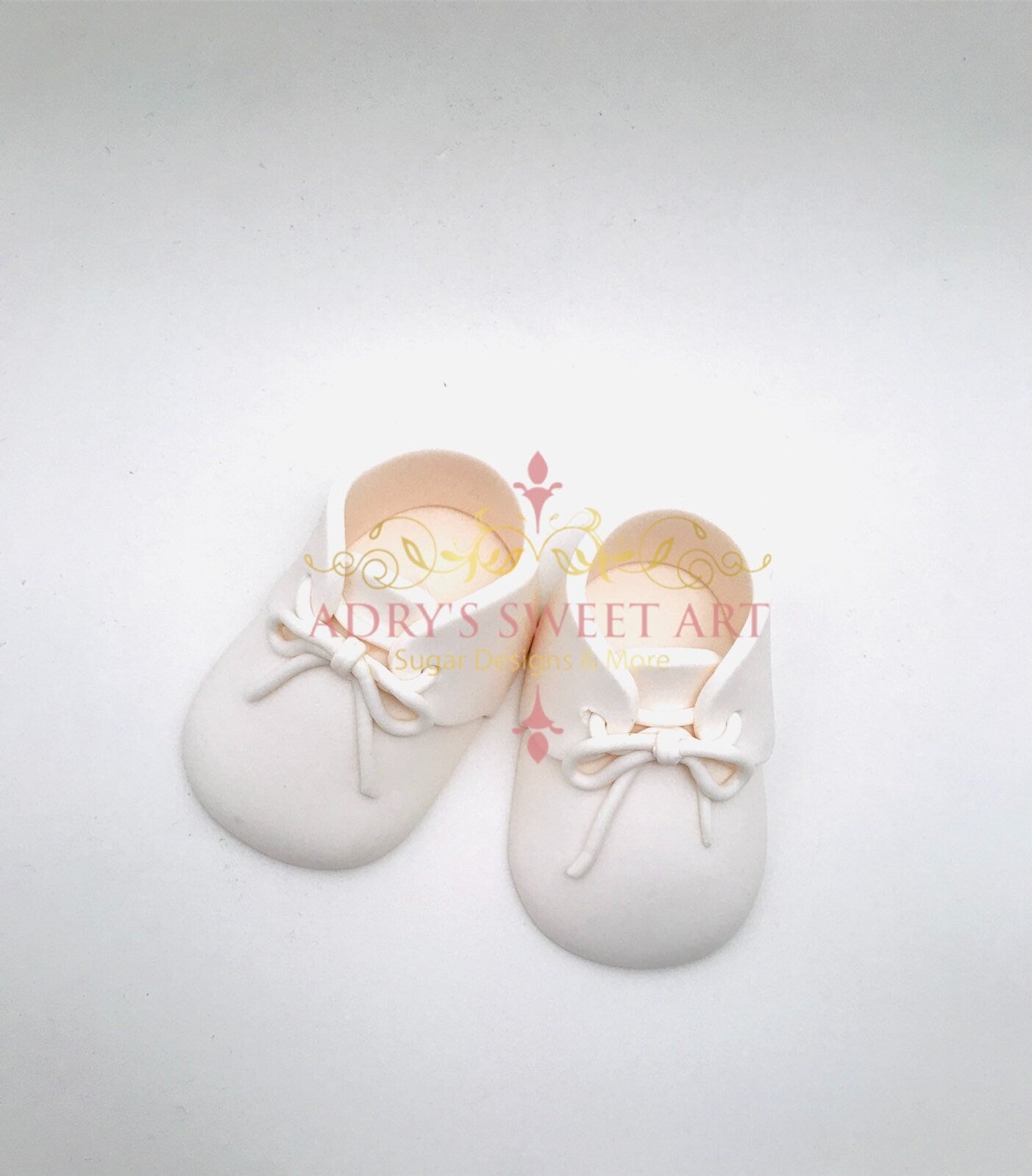 Gum Paste Baby Boy White Shoes with Laces Cake Topper