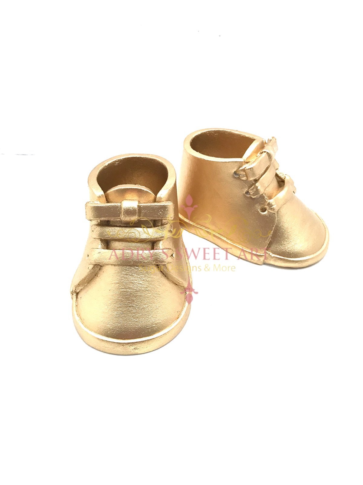 Gum Paste Gold Baby Boots with Laces Cake Topper