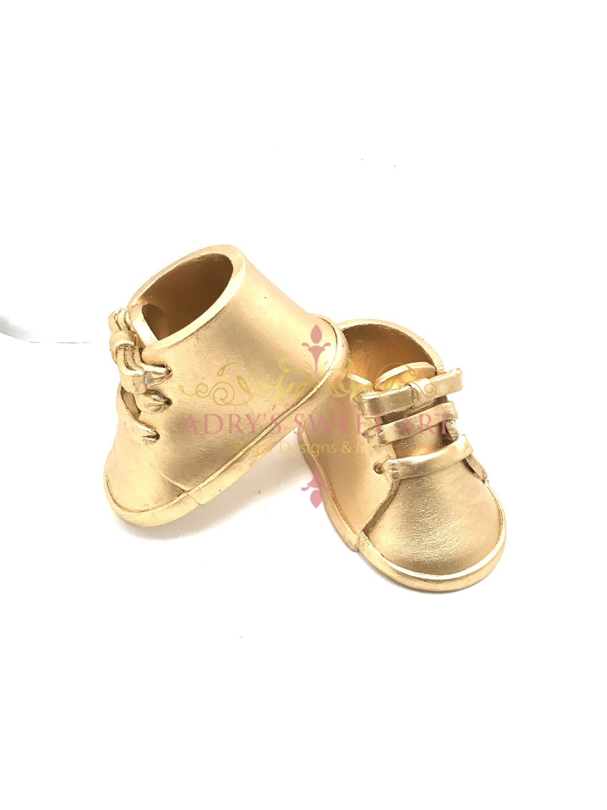 Gold Baby Boots with Laces Gum Paste Cake Topper