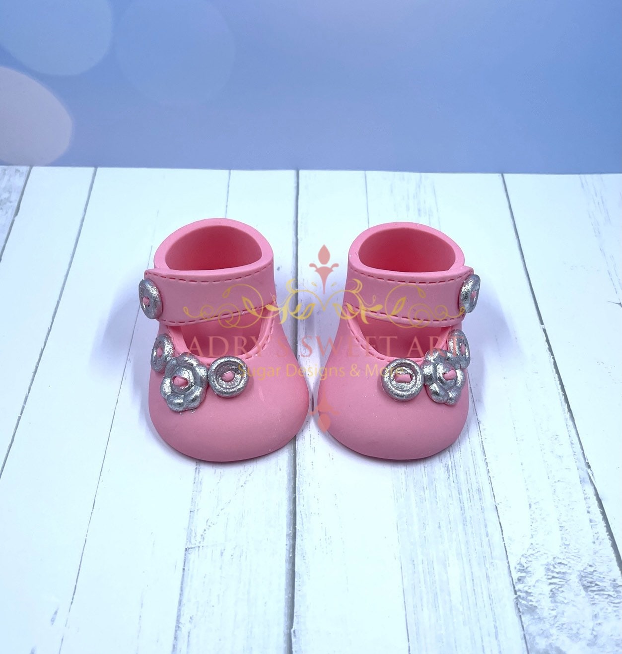 Pink Baby Shoes with Flowers Gum Paste Cake Topper