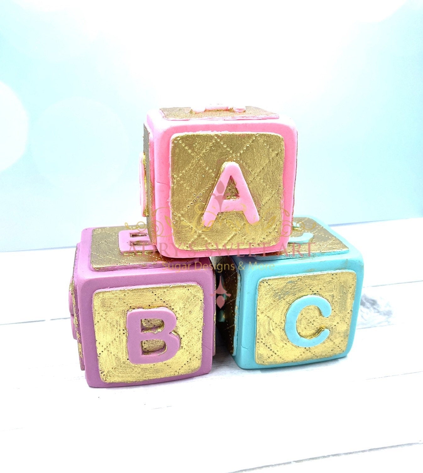 Gum Paste Baby Blocks Cake Topper