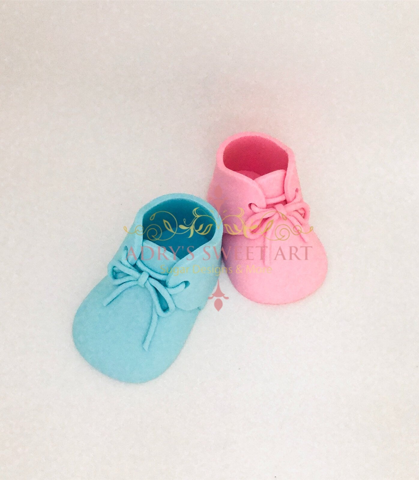 Gum Paste Baby Gender Reveal/ Twins Shoes with Laces Cake Topper