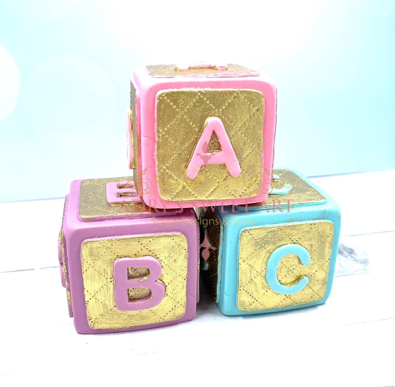 Gum Paste Baby Blocks Cake Topper