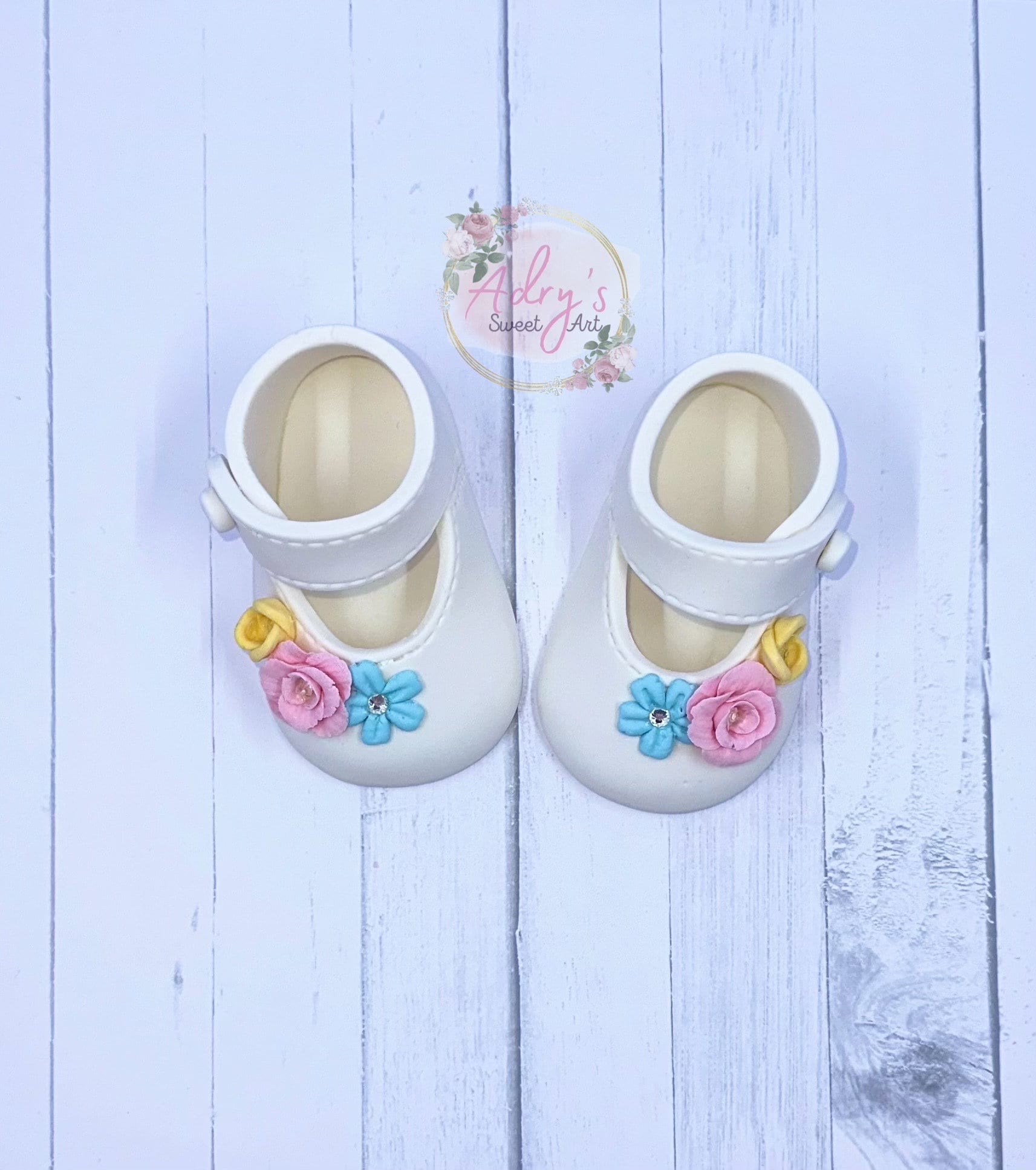 Gum Paste Spring Baby Girl Shoes Cake Topper