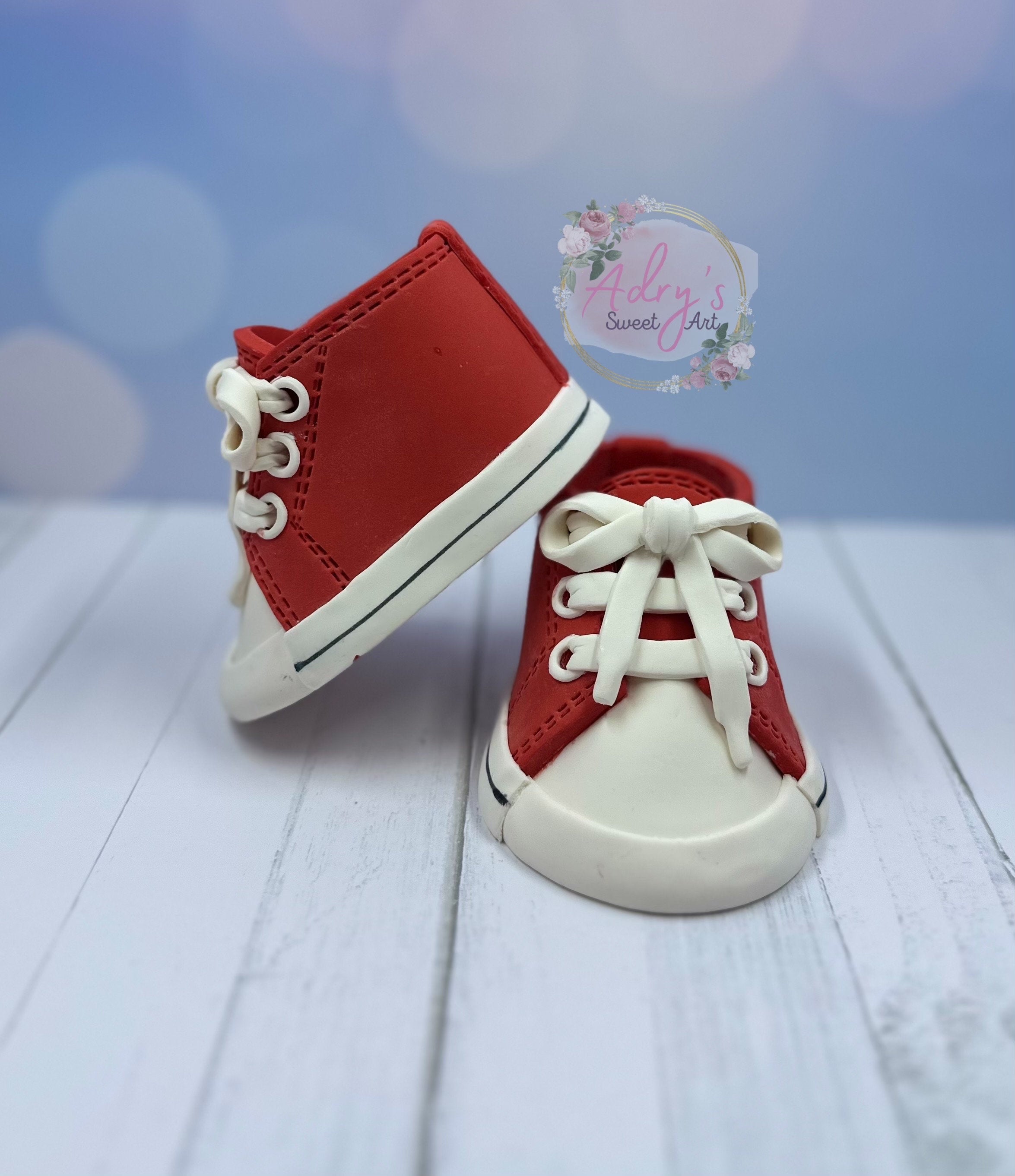 Gum Paste Red Baby Boy Sneakers Cake Topper