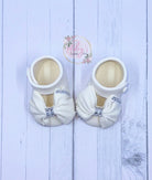 White Baby Shoes with “Fabric” Bow Gum Paste Cake Topper