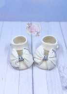 White Baby Shoes with “Fabric” Bow Gum Paste Cake Topper