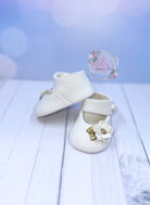 Gum Paste Baby Girl White and Gold Flower Shoes Cake Topper