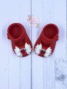 Gum Paste Baby Girl Red Shoes with White Bow and Rhinestones Cake Topper