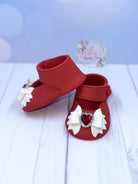 Gum Paste Baby Girl Red Shoes with White Bow and Rhinestones Cake Topper