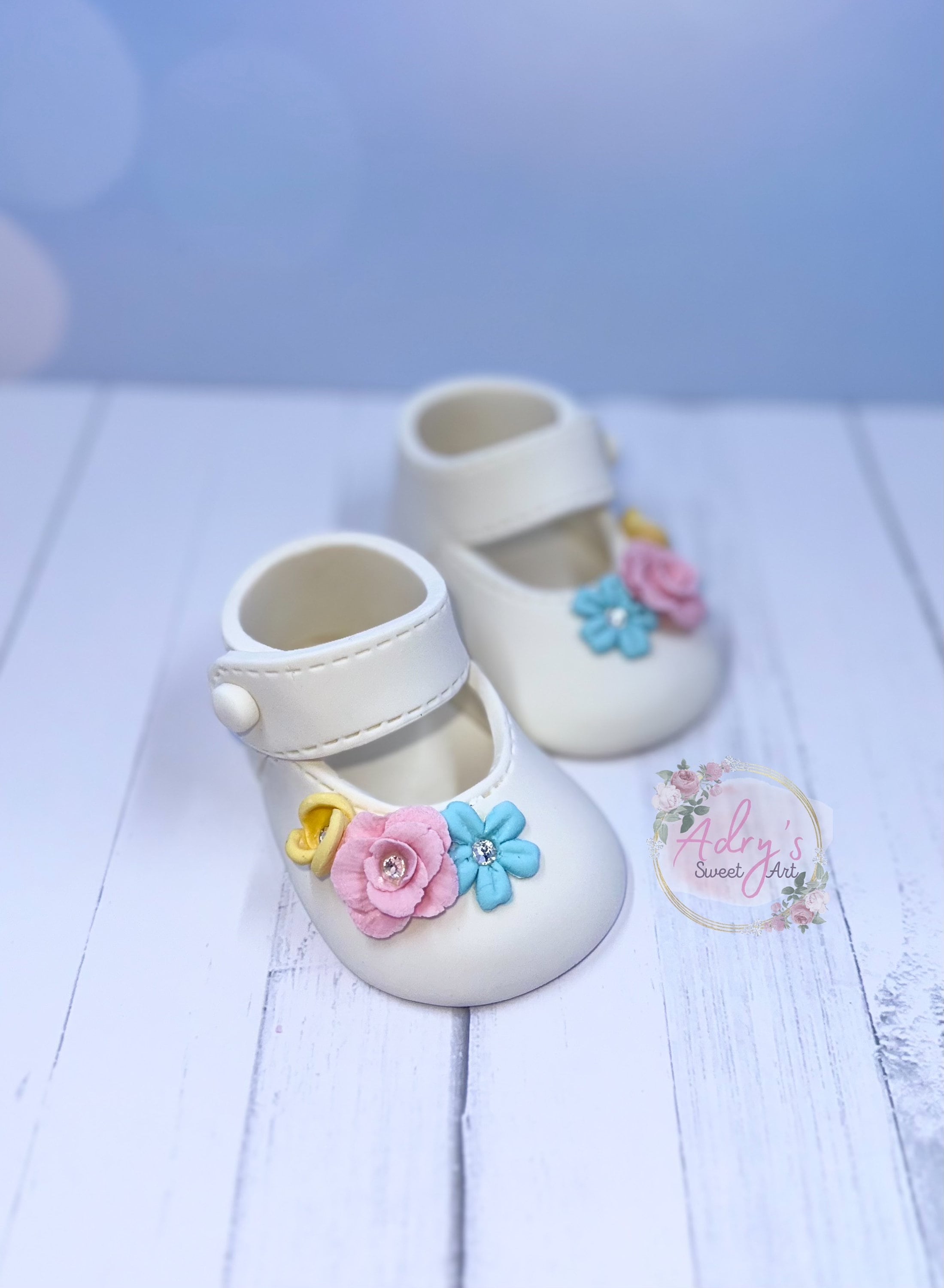 Gum Paste Spring Baby Girl Shoes Cake Topper