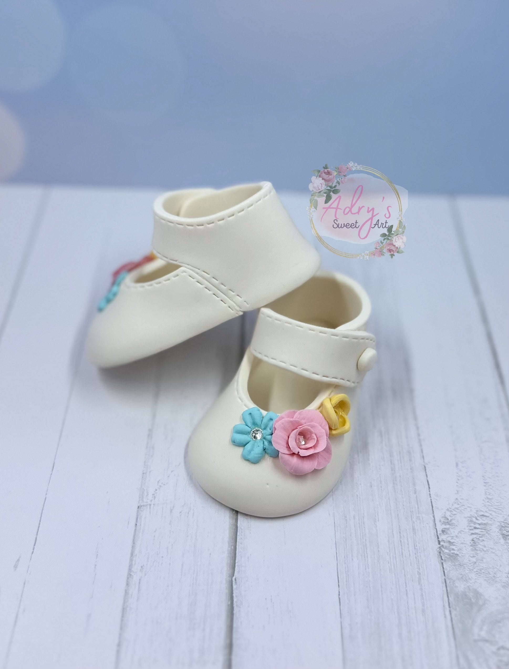 Gum Paste Spring Baby Girl Shoes Cake Topper