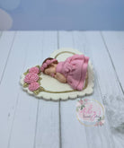 Gum Paste Heart and Pink Roses Baby Girl Cake Topper