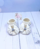 White Baby Shoes with “Fabric” Bow Gum Paste Cake Topper