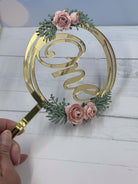First Birthday Cake Topper for Girl – Gold Floral “One” Topper with Handmade Pink Flowers