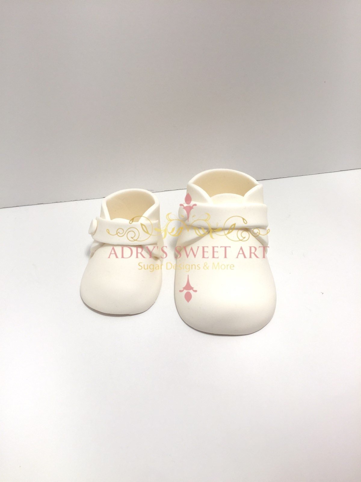 MINI White Baby Boots Gum Paste Cake Topper - Adry’s Sweet Art