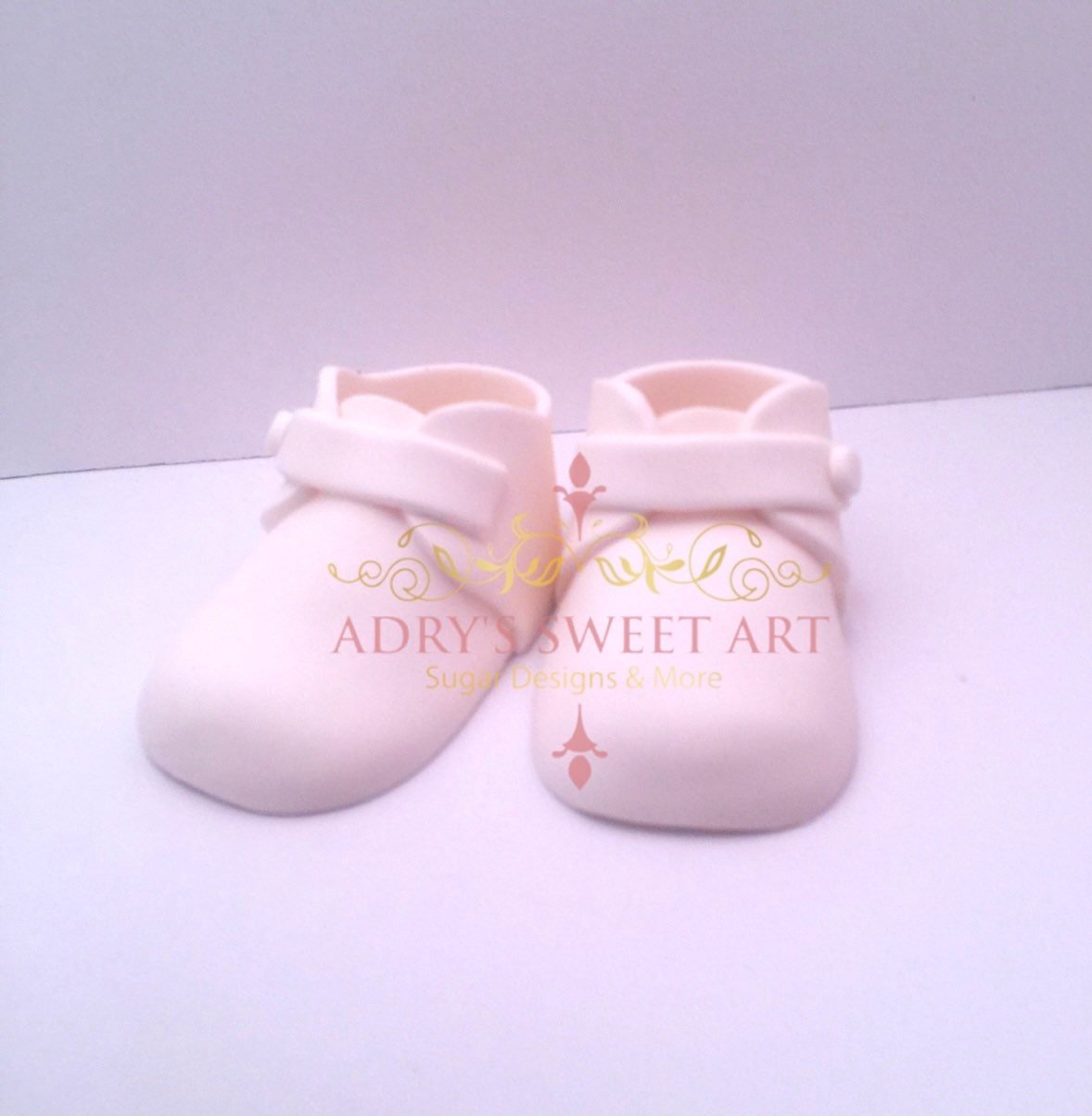 White Baby Boots Gum Paste Cake Topper - Adry’s Sweet Art