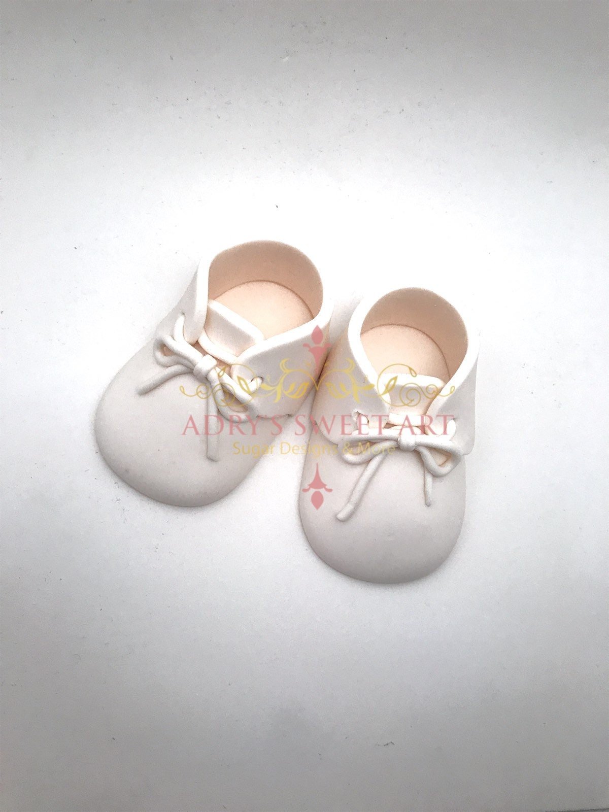 White Baby Shoes with Laces Gum Paste Cake Topper - Adry’s Sweet Art