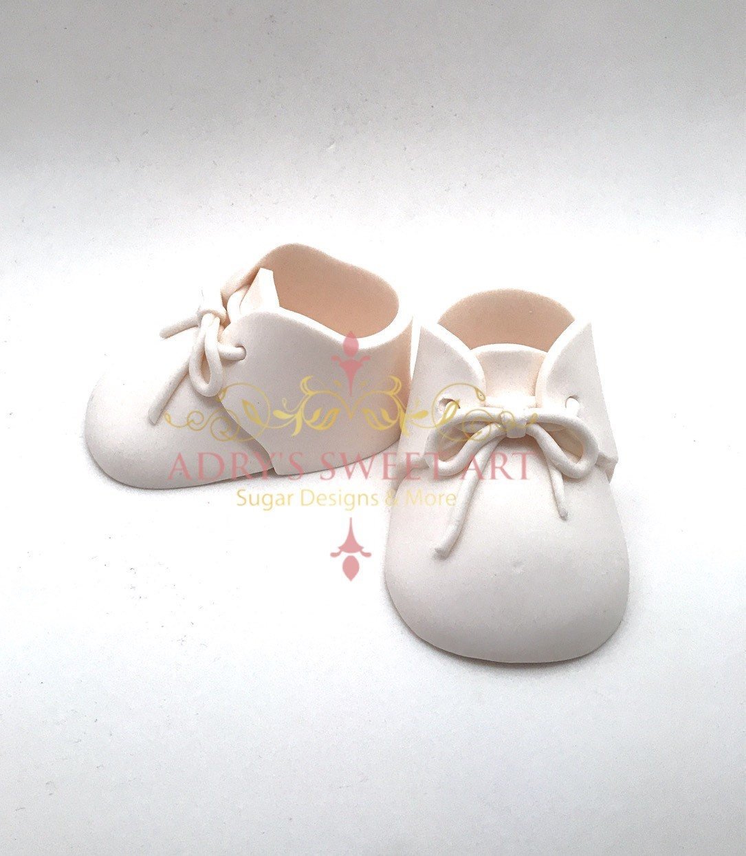 White Baby Shoes with Laces Gum Paste Cake Topper - Adry’s Sweet Art