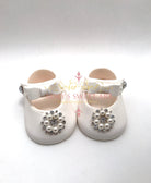 White Baby Shoes with Pearls & Rhinestones Gum Paste Cake Topper - Adry’s Sweet Art