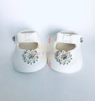 White Baby Shoes with Pearls & Rhinestones Gum Paste Cake Topper - Adry’s Sweet Art