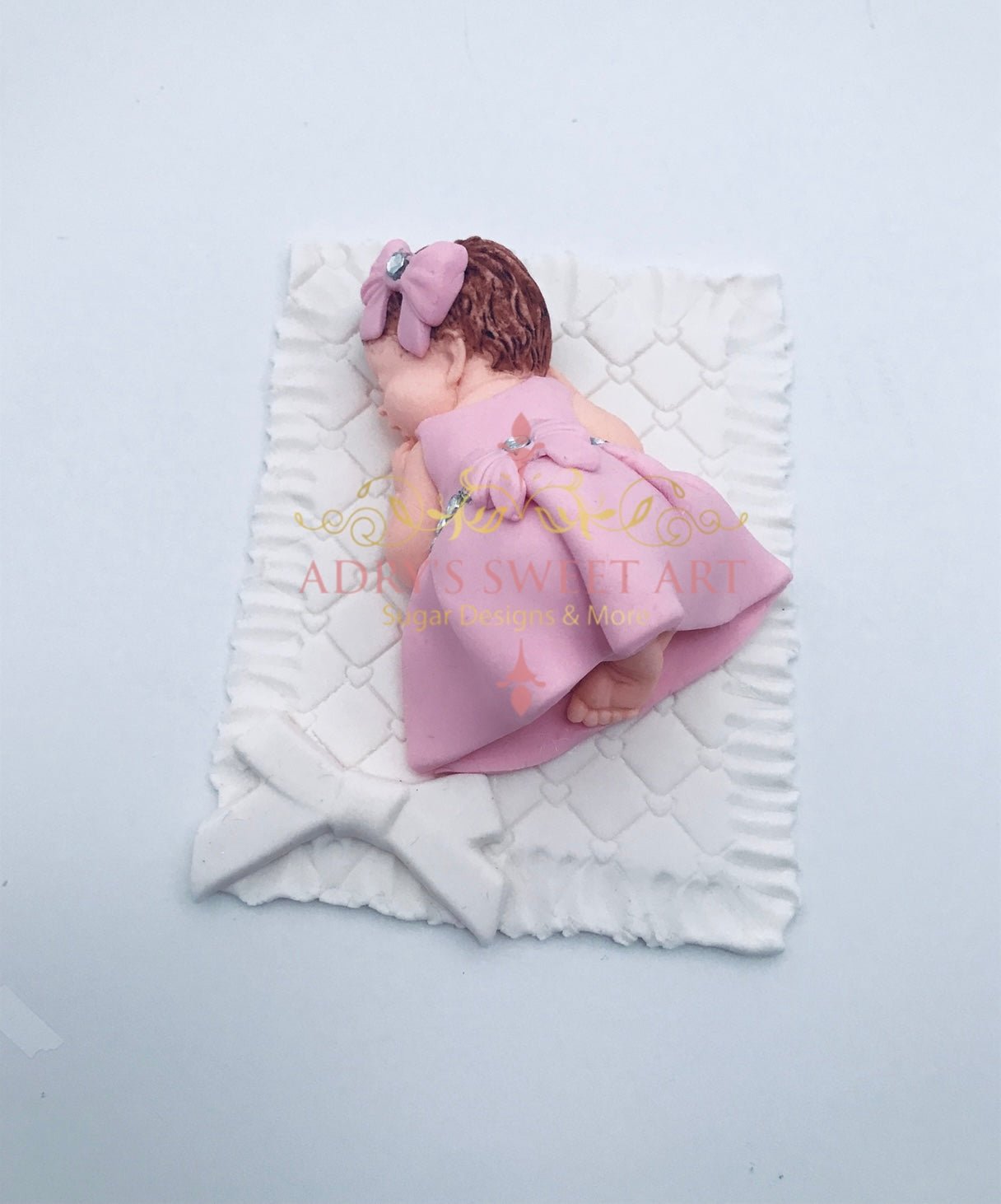 Gum Paste Baby Girl on a Blanket Cake Topper - Adry’s Sweet Art