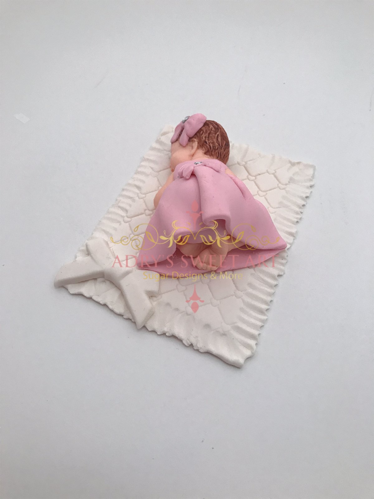 Gum Paste Baby Girl on a Blanket Cake Topper - Adry’s Sweet Art