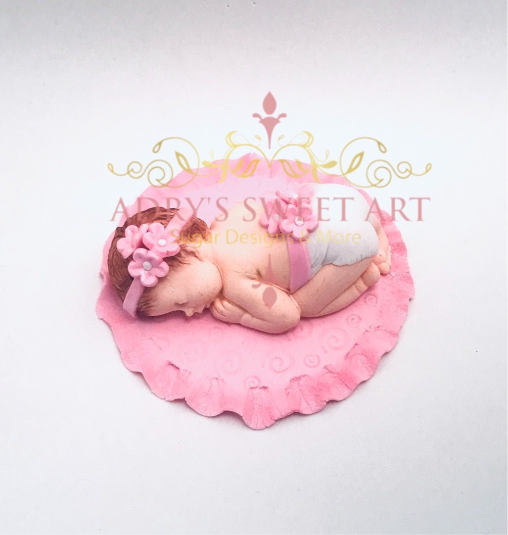 Gum Paste Baby Girl on a Round Blanket Cake Topper - Adry’s Sweet Art