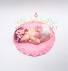 Gum Paste Baby Girl on a Round Blanket Cake Topper - Adry’s Sweet Art