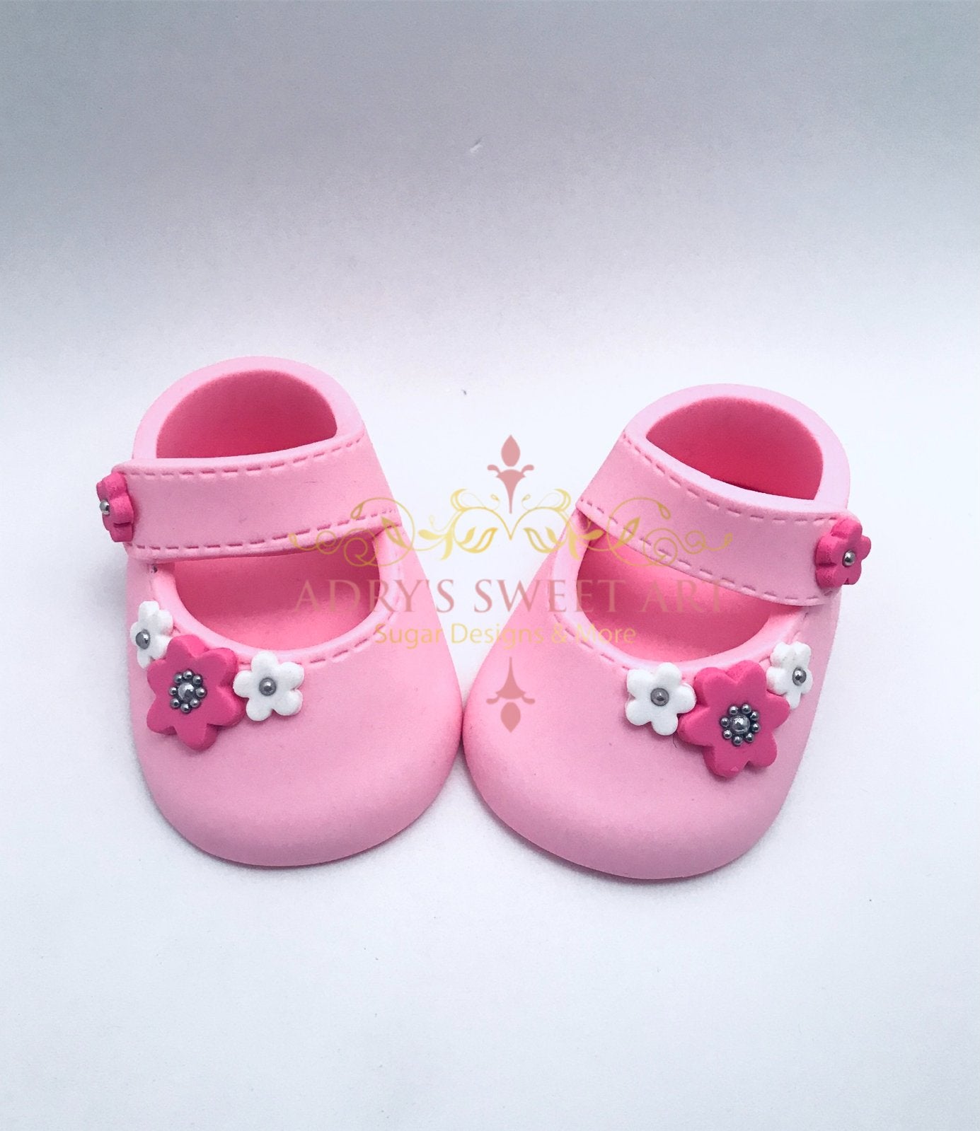 Gum Paste Baby Girl Shoes 3 Flowers Cake Topper - Adry’s Sweet Art