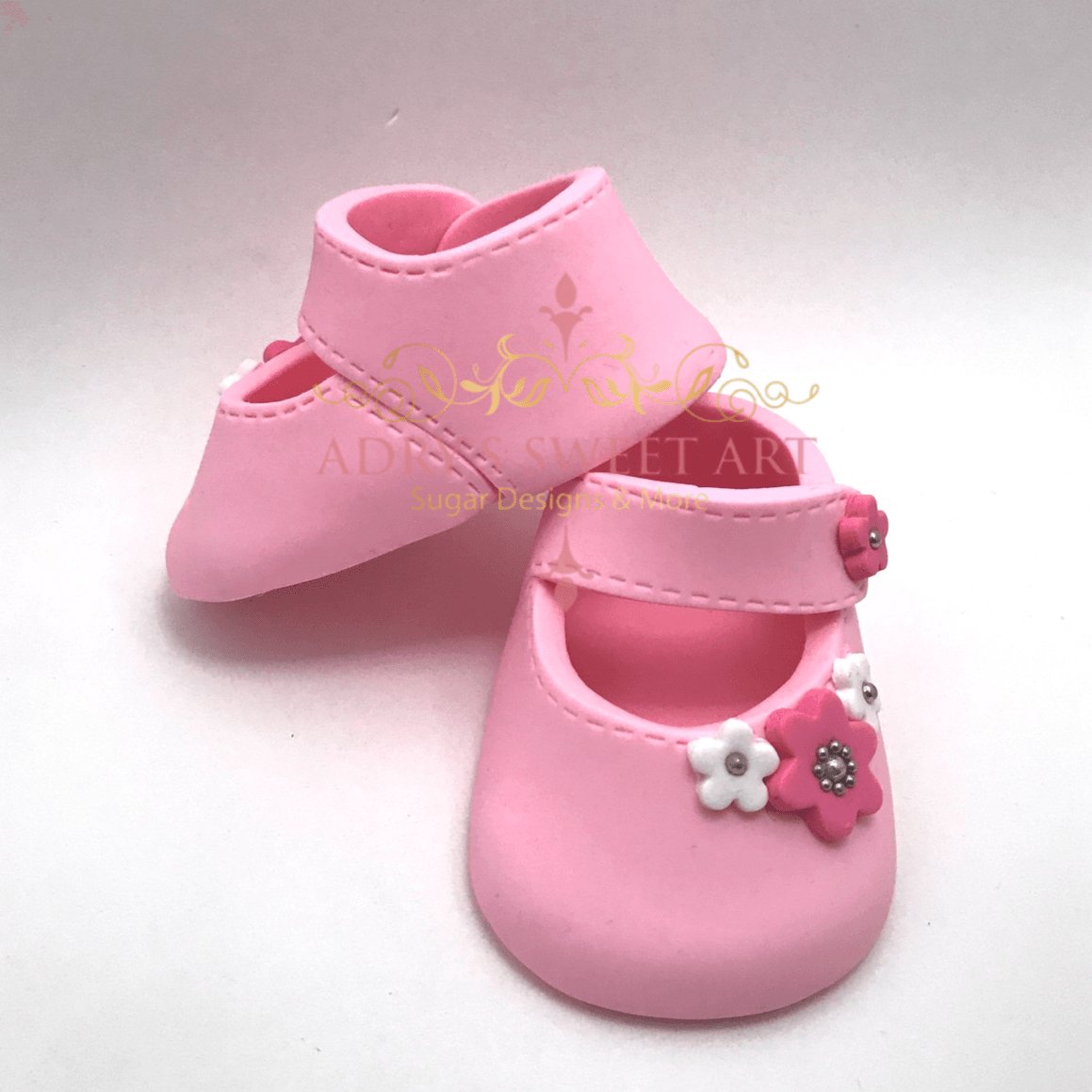 Gum Paste Baby Girl Shoes 3 Flowers Cake Topper - Adry’s Sweet Art