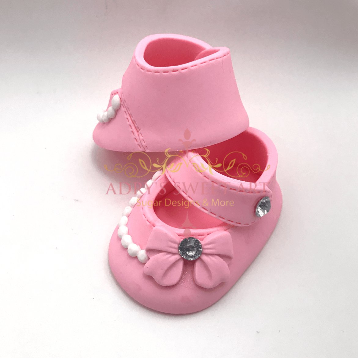 Gum Paste Baby Girl Shoes Pearls and Bow Cake Topper - Adry’s Sweet Art